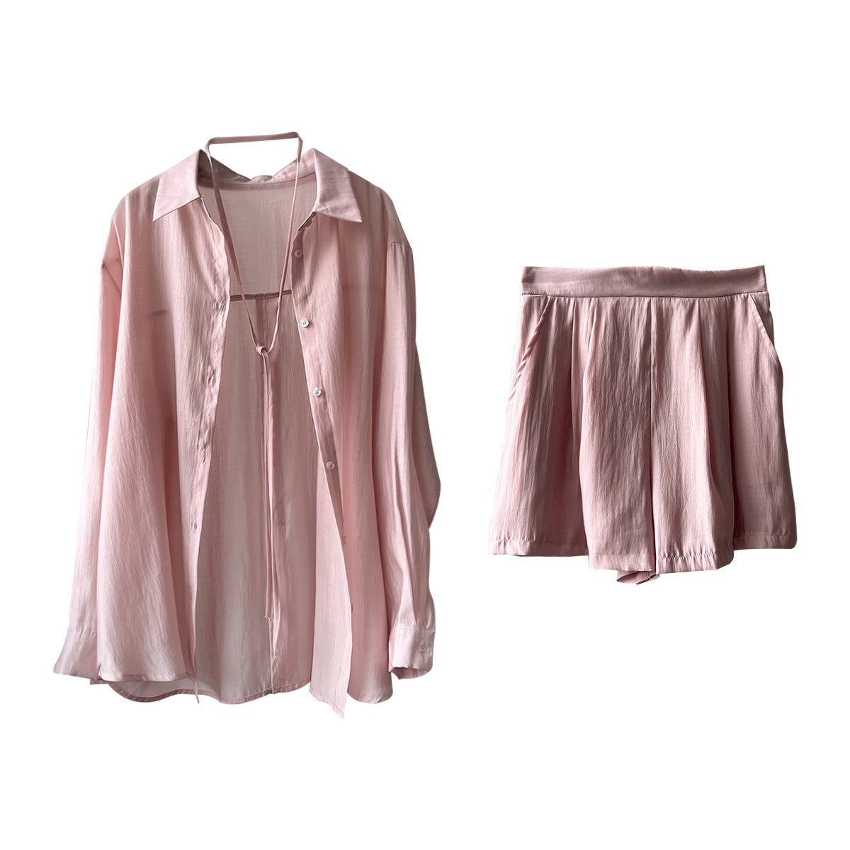Words double drape breathable sunscreen shirt set women's summer loose thin shirt wide-leg shorts women's 80573