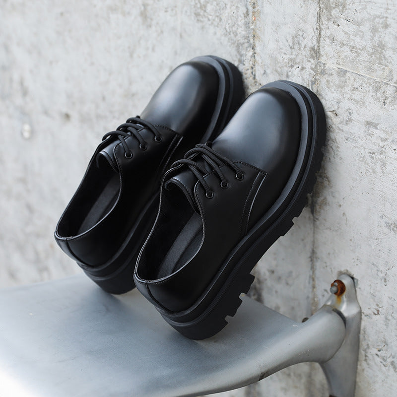 Derby shoes men's leather shoes genuine leather low-top martin boots simple platform sole heightened black cargo shoes casual men's leather shoes