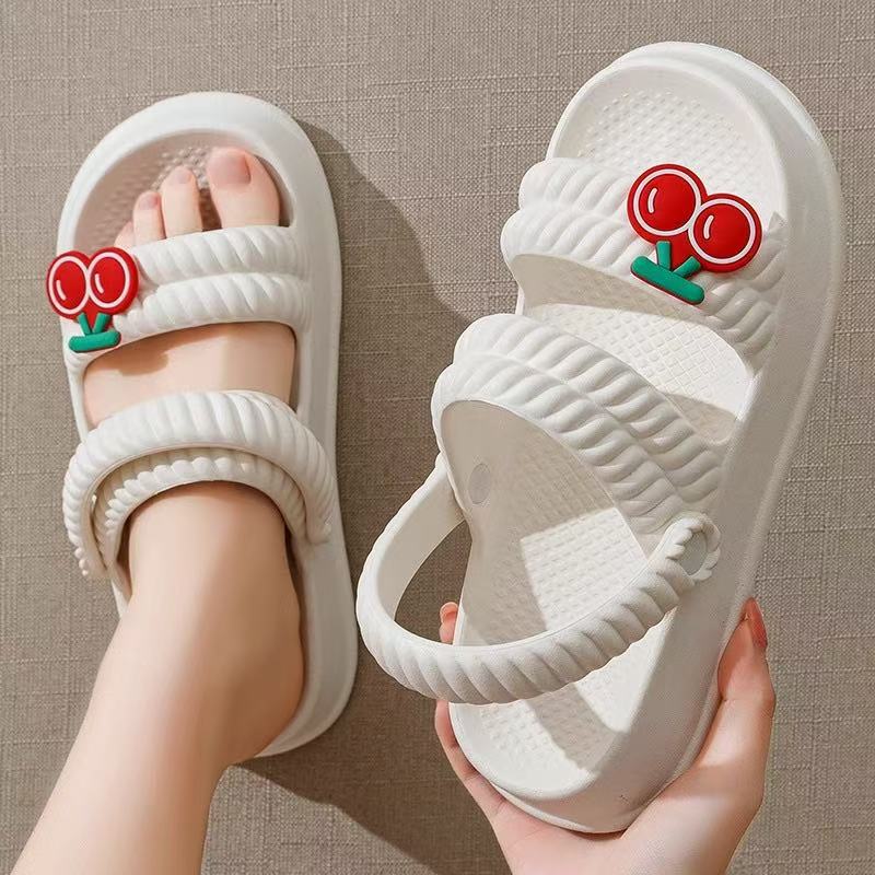 Stepping on shit feeling sandals and slippers women summer outdoor wear cute non-slip thick-soled two-wear sandals soft-soled girls outdoor beach shoes