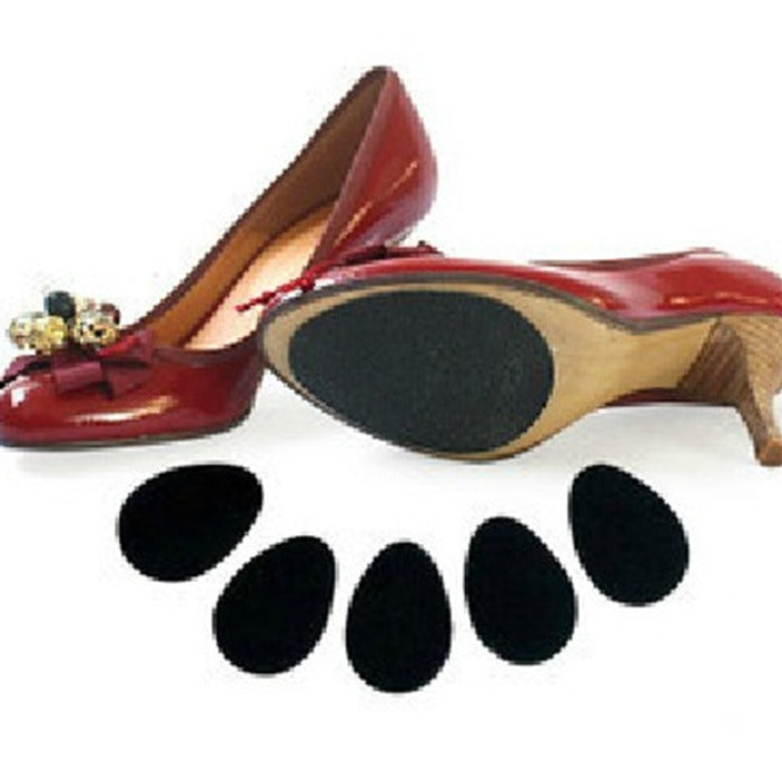 High heels, leather shoes, soles with rubber patches to prevent slipping