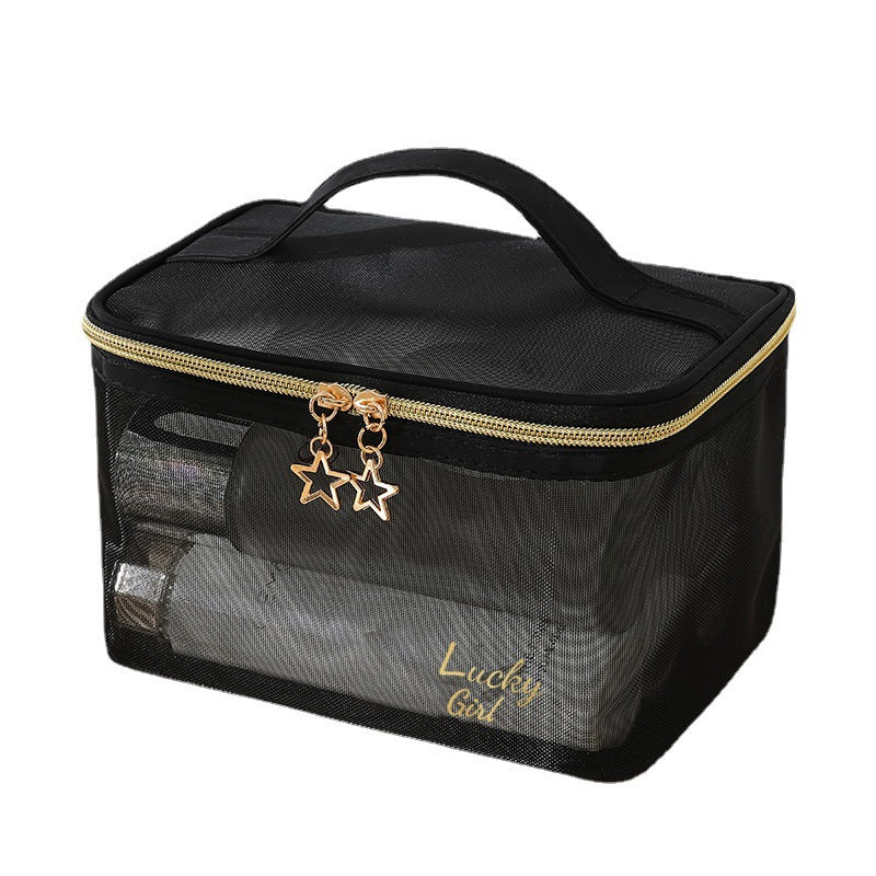 New cross-border mesh cosmetic bag black simple mesh breathable toiletry bag travel portable large-capacity storage bag