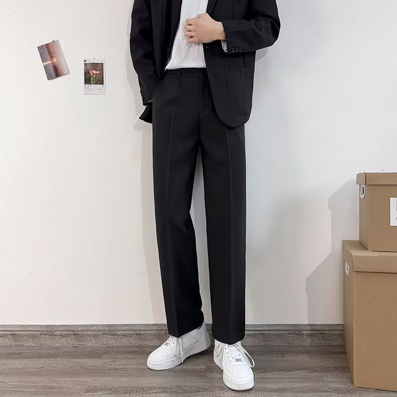 Casual trousers men's straight loose Korean version trendy wide-leg pants suit pants drape all-match ruffian handsome pants men