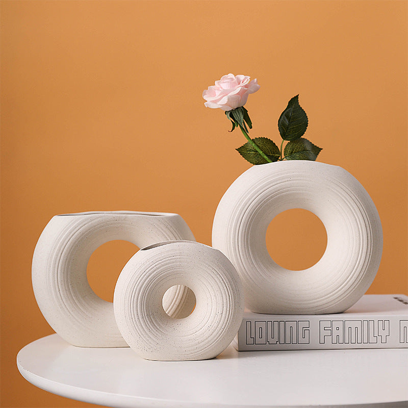 High-quality ceramic flower arrangement, creative plain burnt vase, hydroponic home ornaments, ins style, high-value flowers, Nordic dry