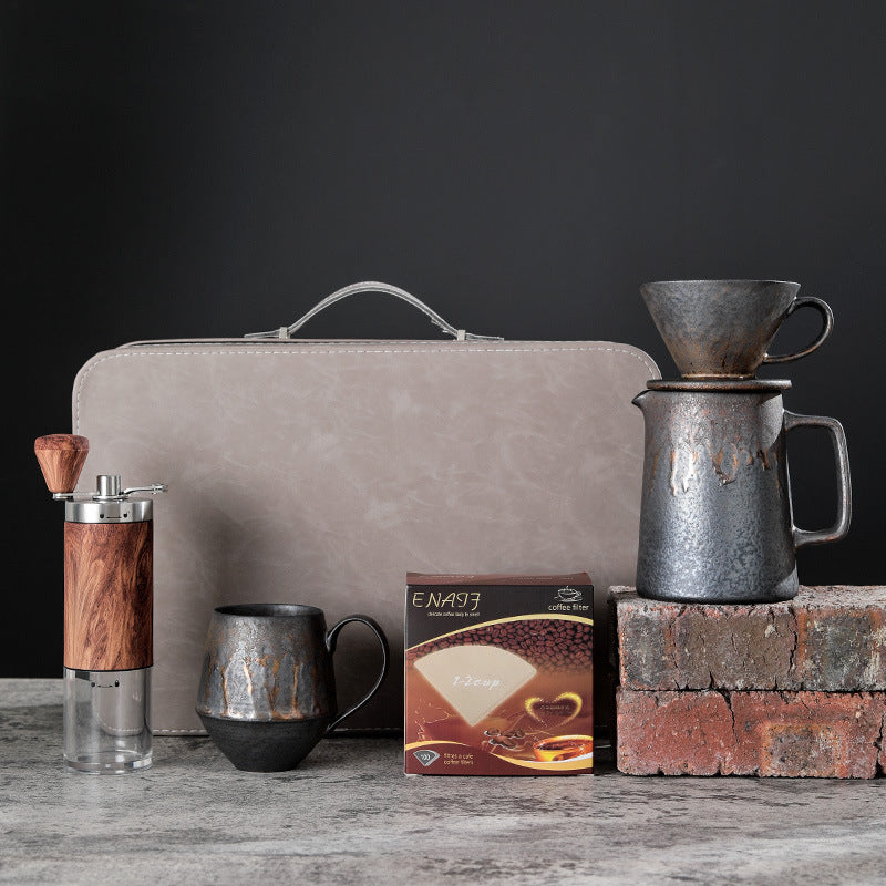 Gilt pour-over set, coffee gift box, coffee utensils, coffee pot, gift drip filter v60 household filter paper grinder