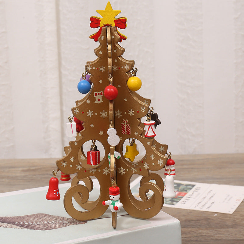 Christmas gifts wooden Christmas tree Christmas ornaments gift decorations six-piece tree with small pendants
