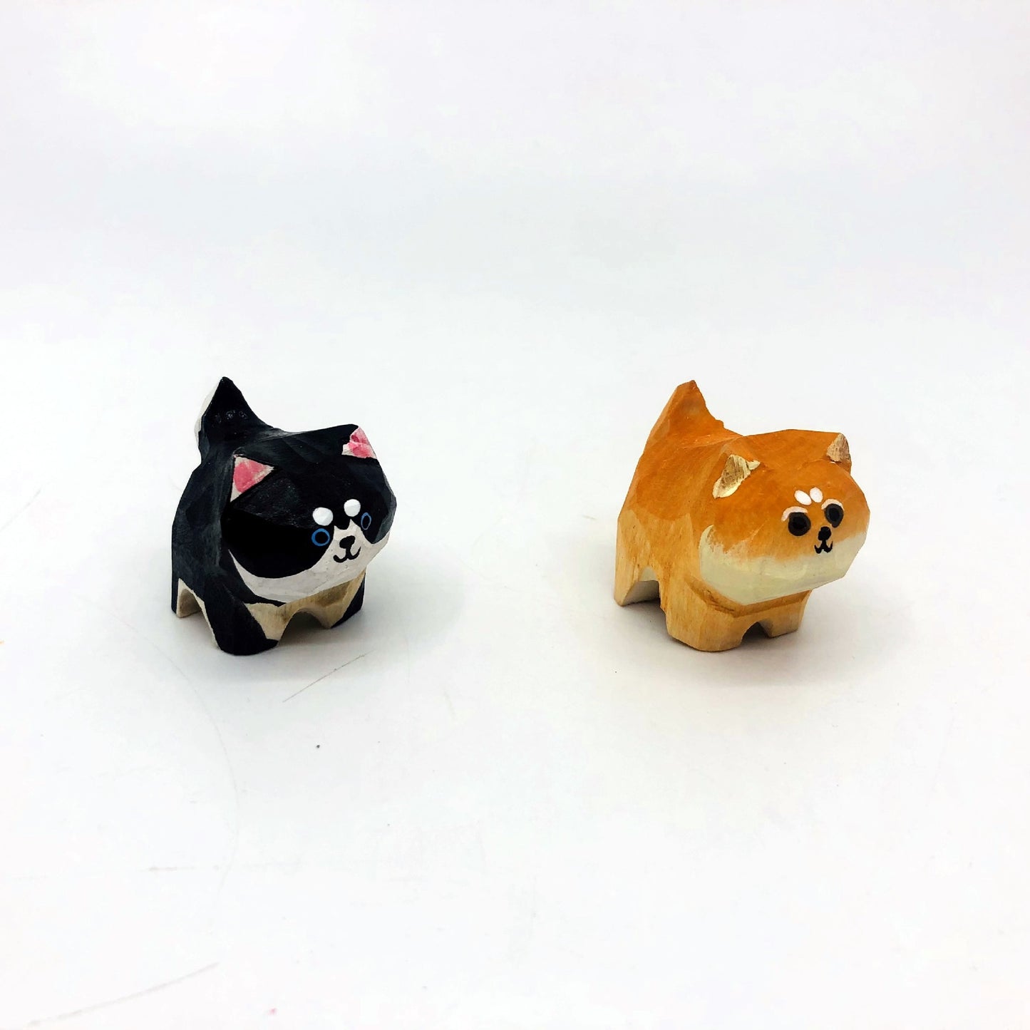 Creative handmade wood carving puppet Shiba Inu Erha small animal table ornament wooden home decoration