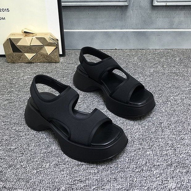 Thick-soled sports sandals women's summer new soft-soled casual pullover loose stretch cloth roman sandals flat-soled sandals