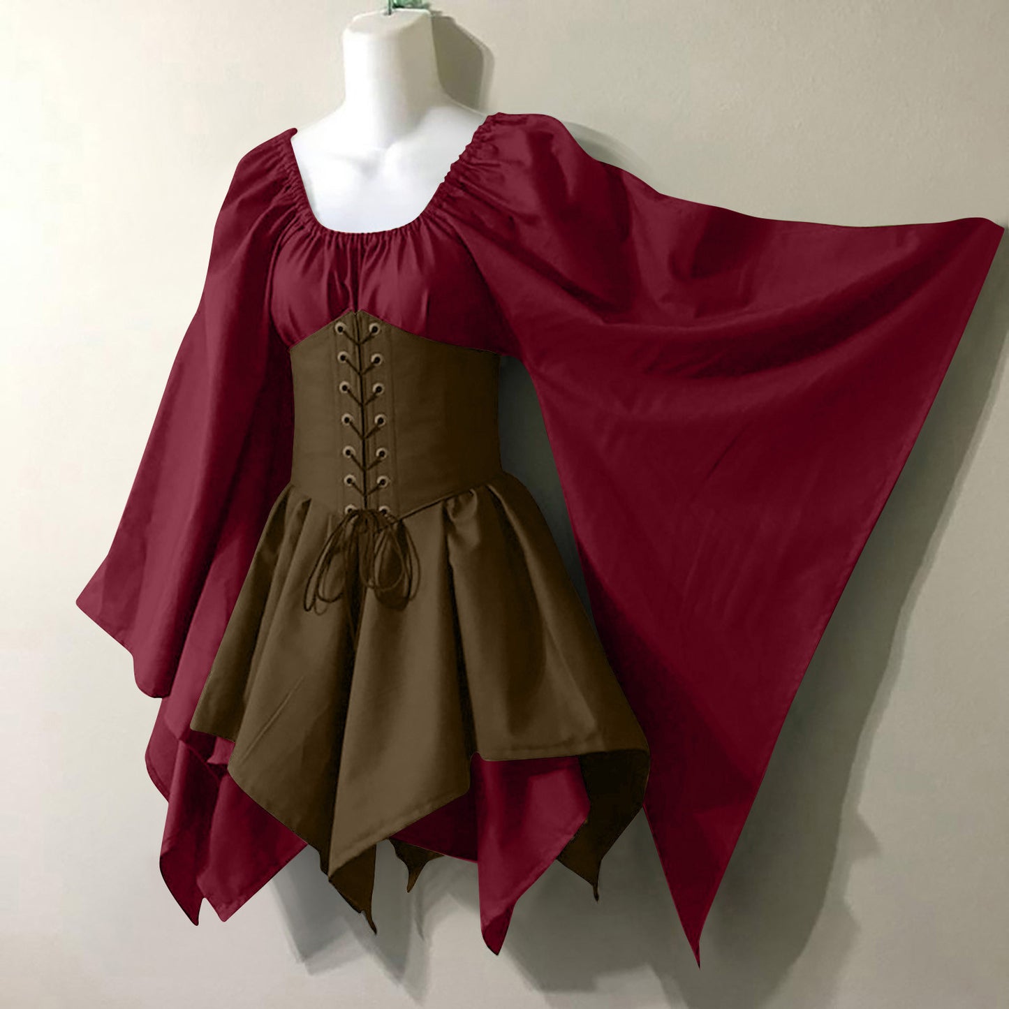 Cross-border new European and American bell sleeve long sleeve medieval Renaissance dress stitching long skirt one piece for hair