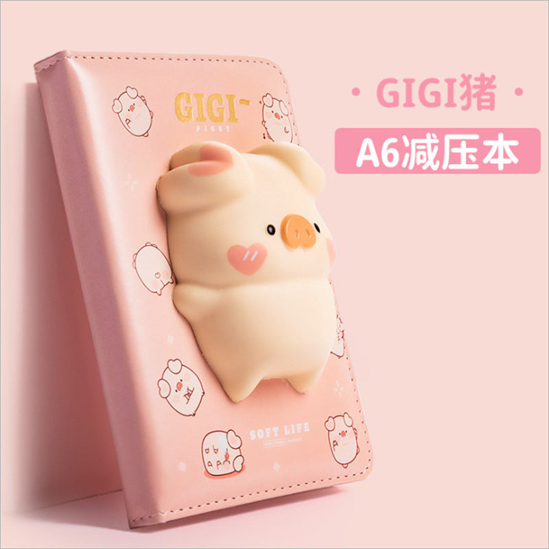 Creative A6 decompression notebook, 3D soft cute memory foam doll diary, slow rebound pu handbook notebook
