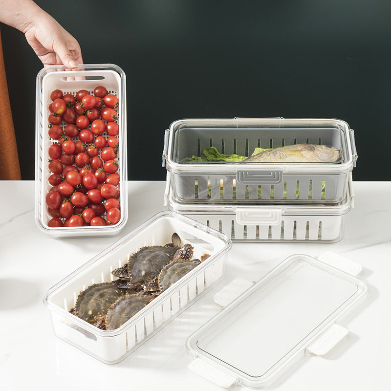 Kitchen supplies seafood vegetable long drain box transparent plastic with lid can put refrigerator long storage box wholesale