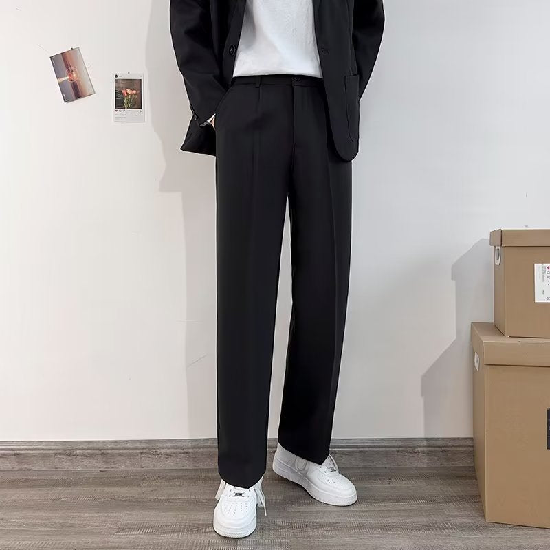 Casual trousers men's straight loose Korean version trendy wide-leg pants suit pants drape all-match ruffian handsome pants men