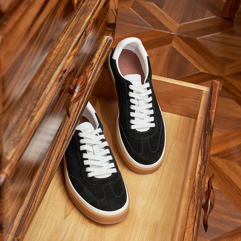New men's German training shoes leather lace-up color-blocked flat small white shoes versatile casual outdoor sports board shoes men