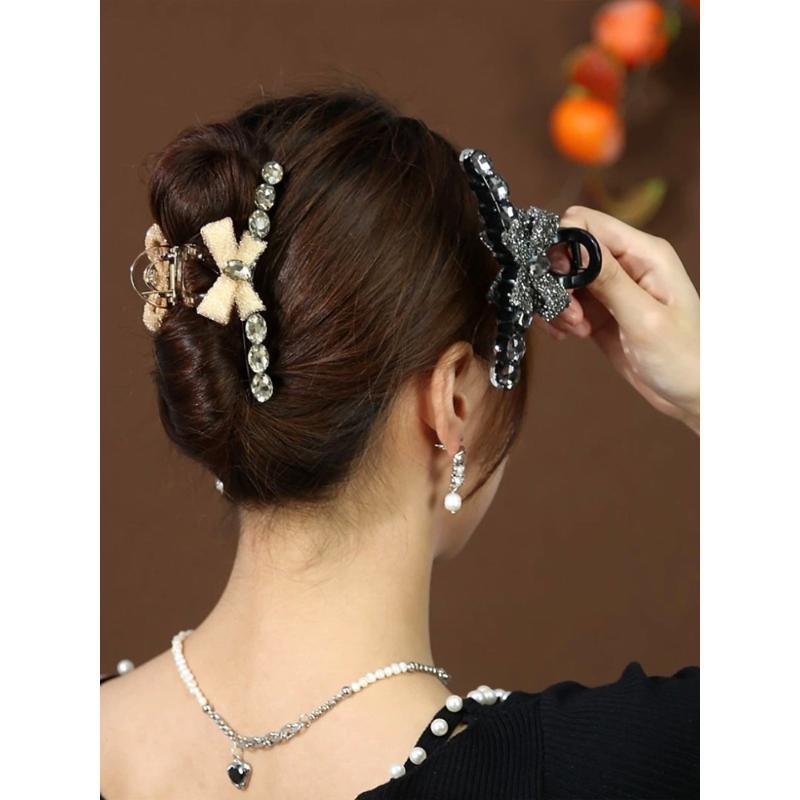 Full of diamonds, bows, big grab clips, women's Korea, light luxury, heavy industry, rhinestones, disc hair, shark clips, fashionable, versatile hairpins, hair grabs