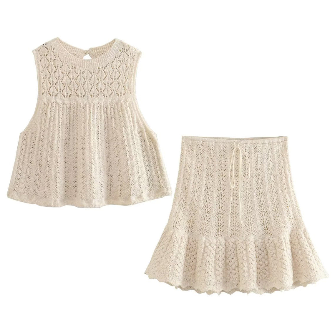 2024 European and American fashion casual knitted vest cut-out top + knitted high-waisted skirt 8LS2645