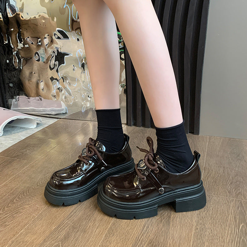 Small leather shoes women's wholesale new spring and autumn style bow retro British style platform sole heightened Mary Jane loafers