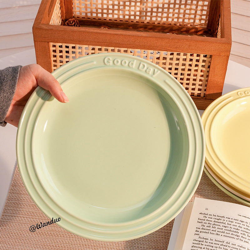 ins style relief letter plate creamy style milk Western food pasta steak dessert cake plate has good texture and appearance