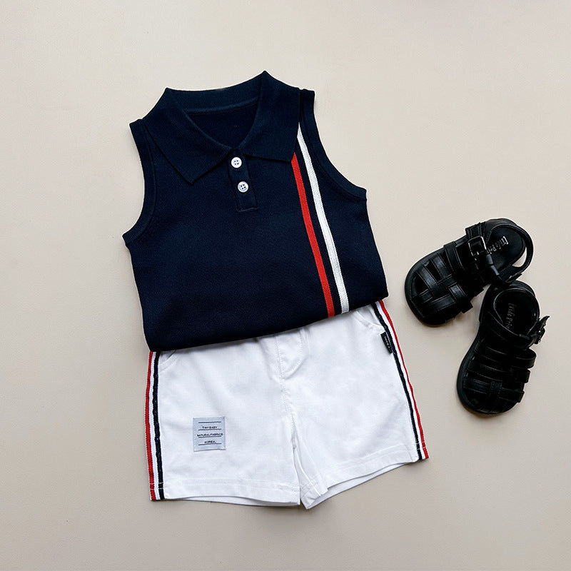 Kids Vest 2024 Summer New Baby Thin Cool Ice Silk Knit Top Baby Lapel Polo Shirt Trend