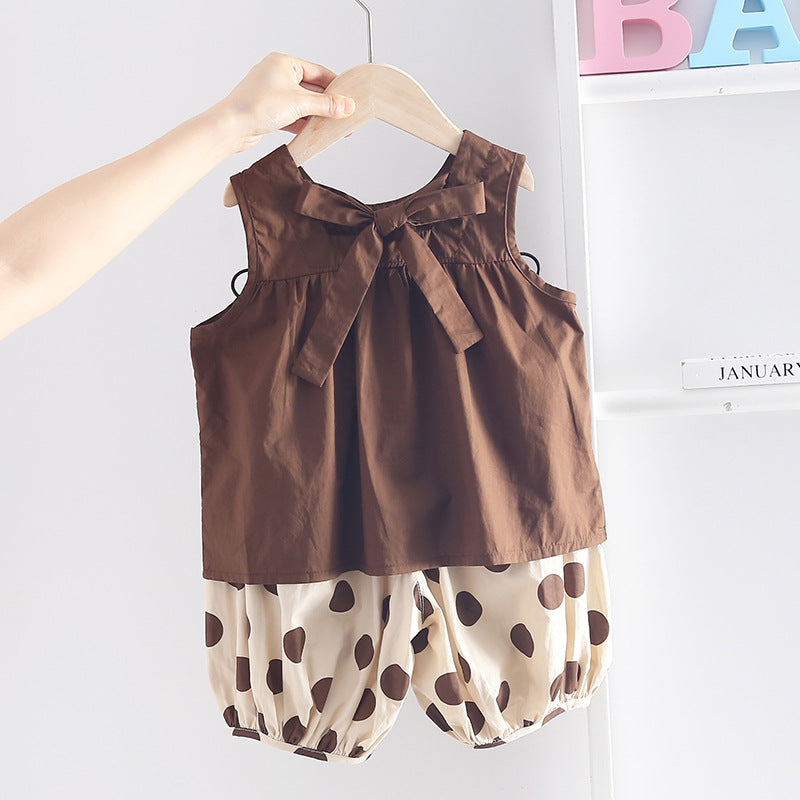 Girls' Fashion Suit Foreign Style New Kids Girls Summer Clothes Kids Summer Clothes Sleeveless Two-Piece Trend