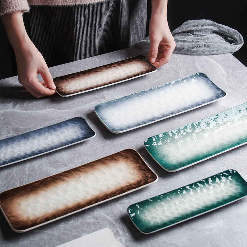 Japanese strip plate, sushi plate, dim sum plate, sashimi dipping saucer, household ceramic creative tableware, rectangular plate