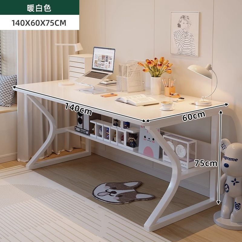 Desk, bedroom, student's study, writing, study desk, creamy style, home, simple desktop computer desk, office desk