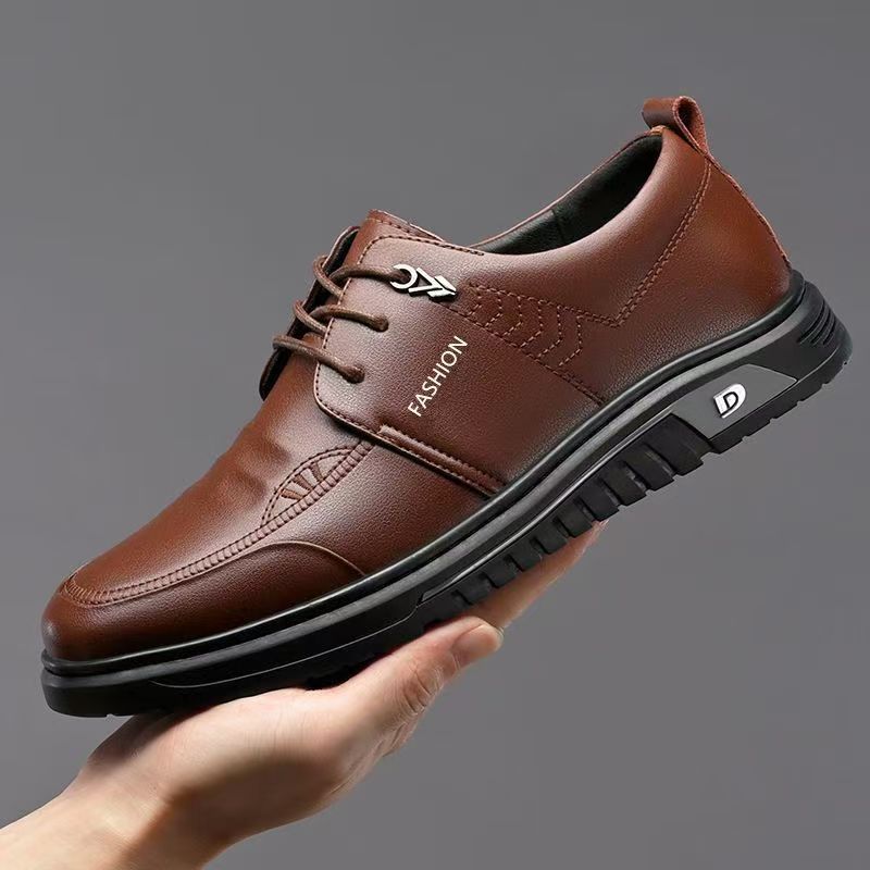 Men's shoes: new 2025 soft soles, comfortable and breathable, business men's summer casual leather shoes, trendy and versatile lace-up leather shoes