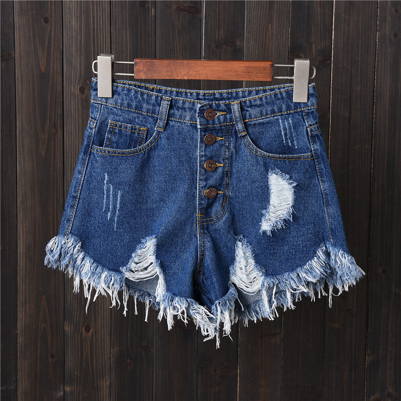 2023 Smoke Gray Ripped Breasted Denim Shorts Women's Summer mm Plus Size Skinny Wide-leg Pants Beggar's AA Hot Pants Raw Edges