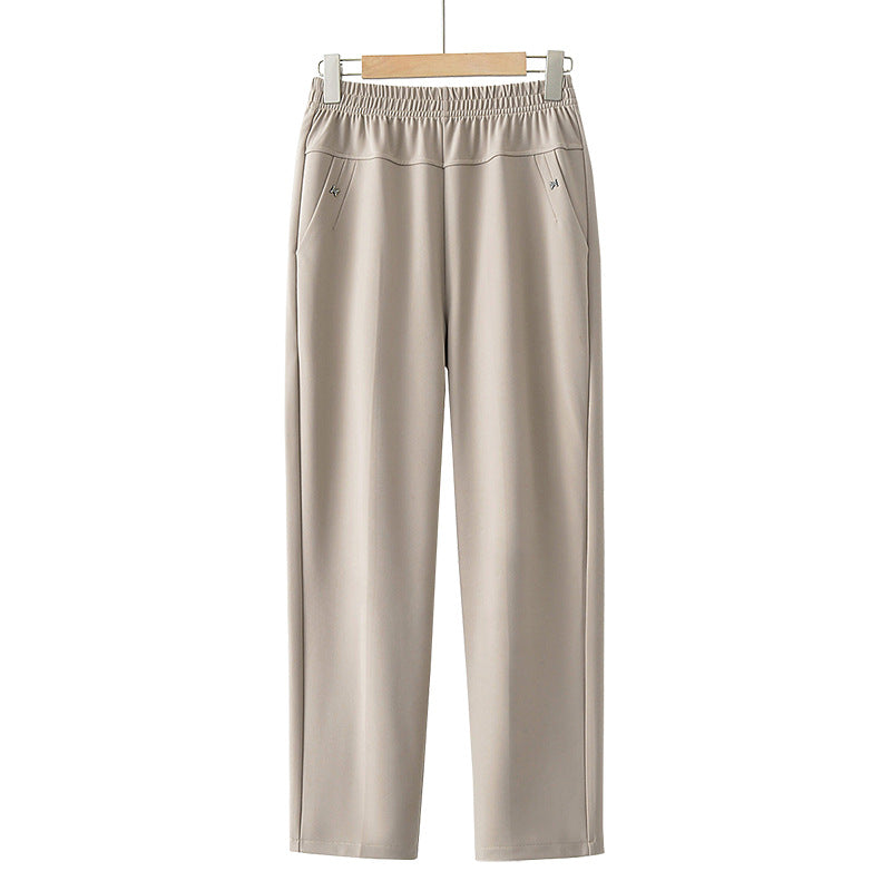 Middle-aged mom pants summer thin cropped pants loose middle-aged and elderly women's trousers large size casual straight pants