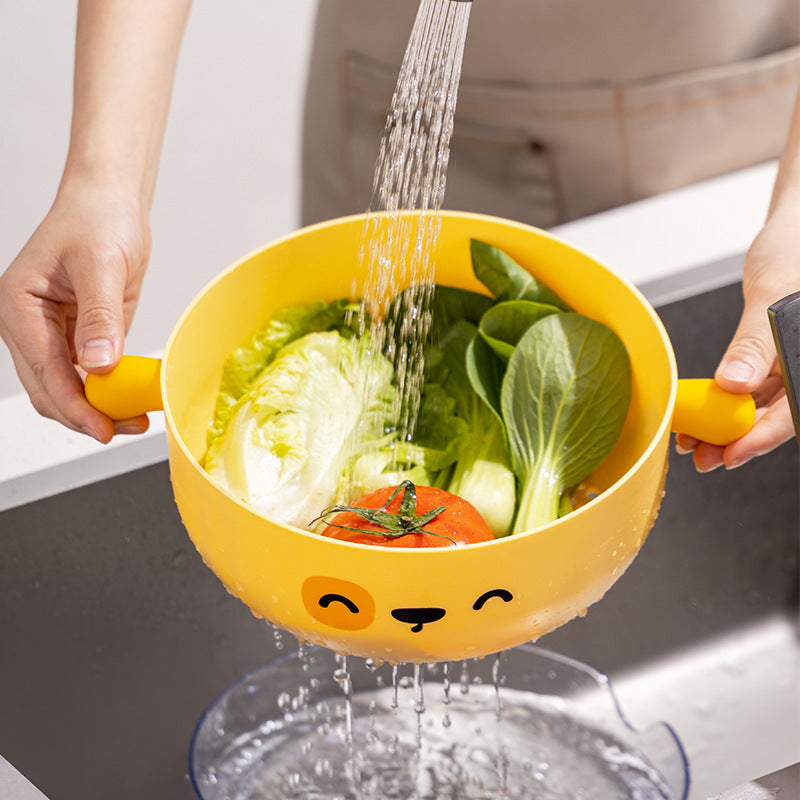Draining basket double-layer thickened creative multi-functional living room fruit and vegetable kitchen washing basin fruit plate cute artifact kitchen