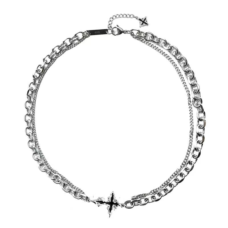 Europe and the United States dissolve dark cross necklace men's high-end titanium steel clavicle chain boys ruffian accessories hip-hop trend