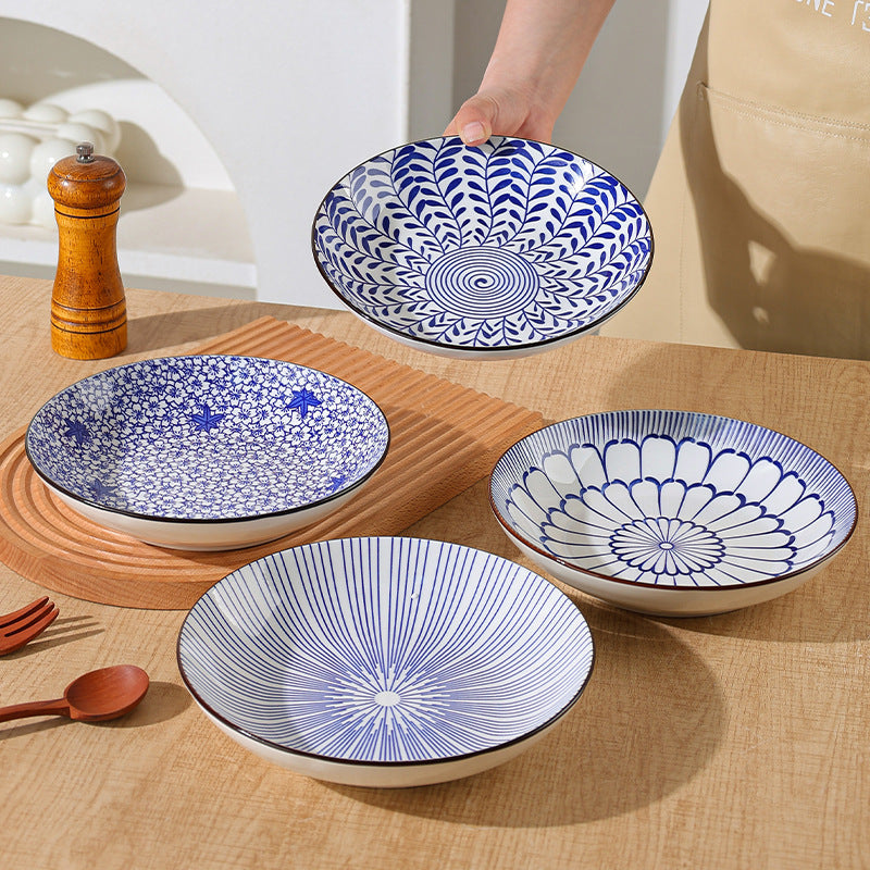 ins Japanese style tableware 8 inch deep dish ceramic plate creative home hand-painted western dish plate Internet celebrity dinner plate spring