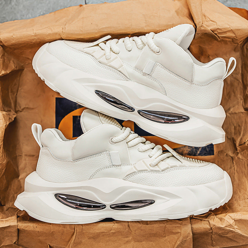 Men's shoes spring 2025 new outdoor wear-resistant thick-soled heightened sports trendy shoes high-end and versatile student dad shoes