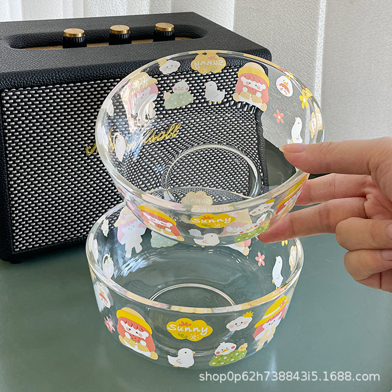 Cartoon glass bowl, high value, high temperature resistant small bowl, household kitchen cutlery set, soup bowl, rice bowl, fruit salad bowl