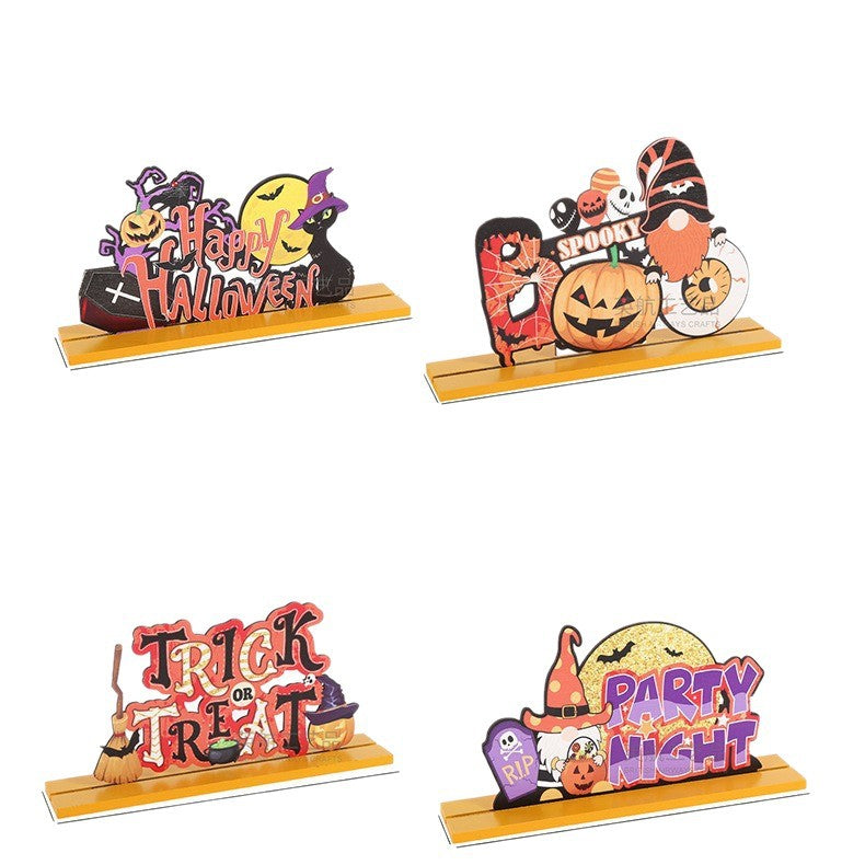 Halloween decorations, wooden ornaments, wooden craft supplies, props, with pedestals, letters, pumpkin tabletop ornaments