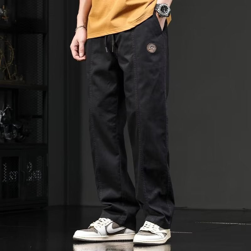 Trendy thin American retro slacks, men's spring and summer, versatile, loose plus-size trousers, men's straight-leg cargo pants