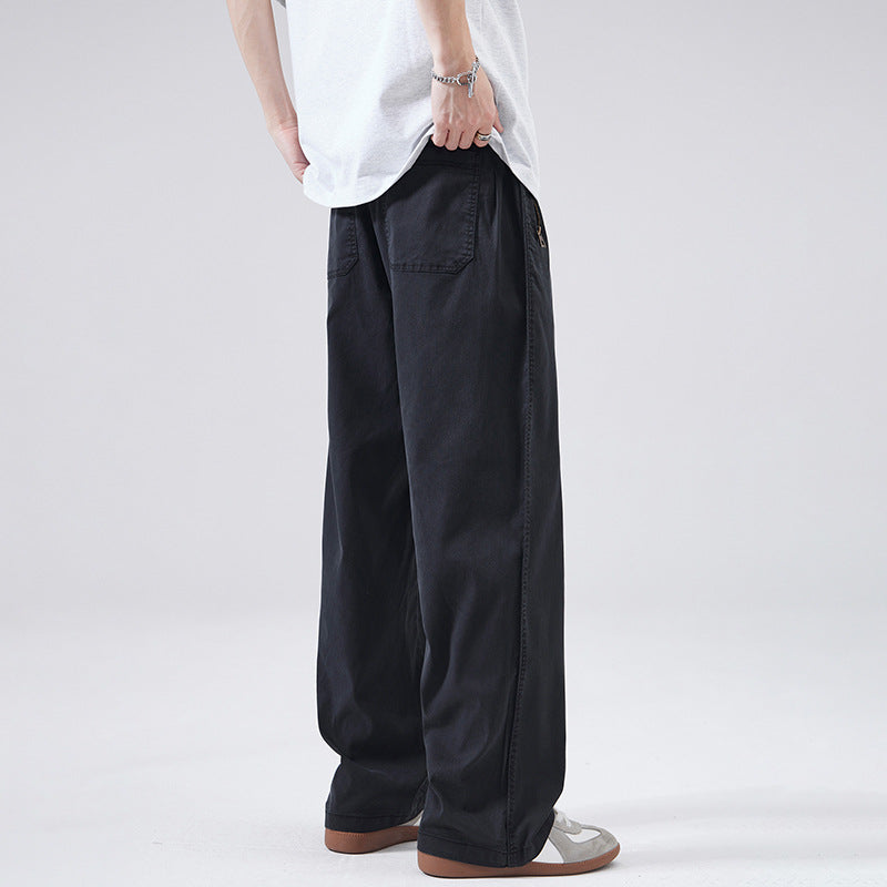 LKTM Men's Summer Lyocell Tencel Slacks Men's Trendy Brand Loose and Versatile Wide-leg Drape Straight Pants