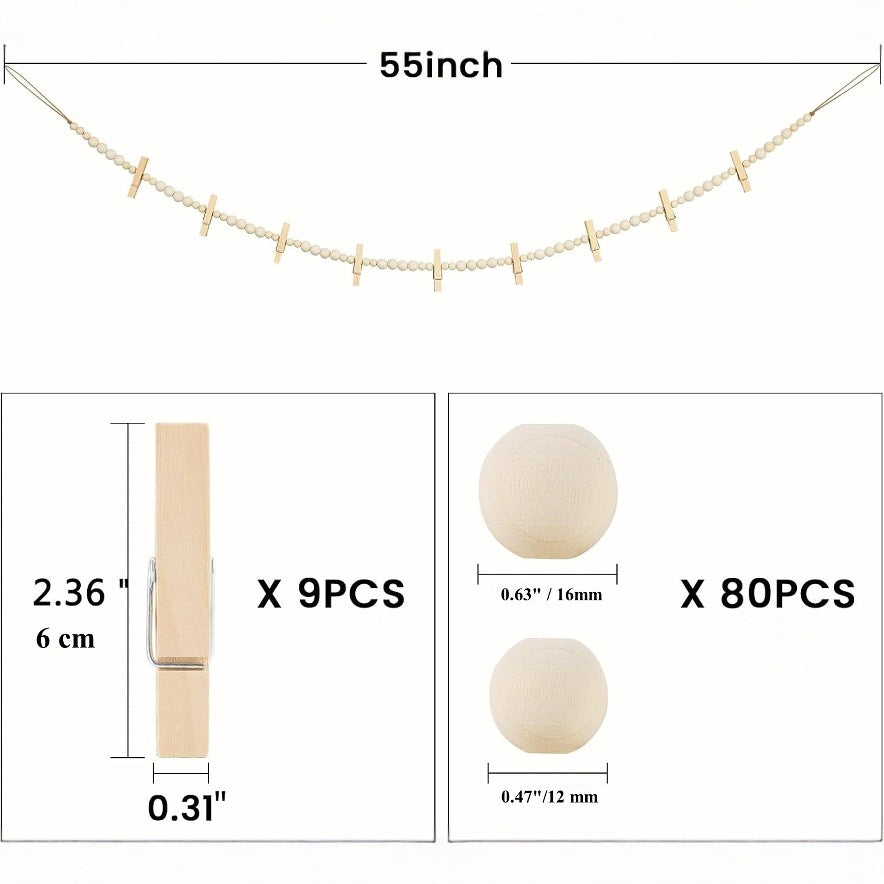 Cross-border wooden bead photo storage clip, home classroom organization and storage, personal photo wall decoration and hanging