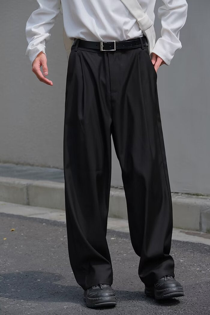 American brown trousers, men's loose straight-leg long pants, casual and versatile, commuter suit pants, wide-leg cargo pants, dad pants