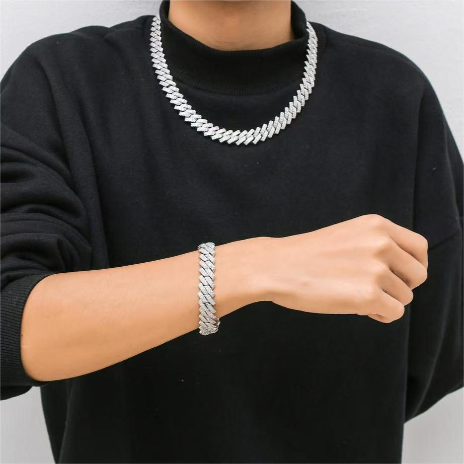 Cross-border alloy full diamond 13mm Cuban necklace men's hot sale hip hop accessories clavicle chain light luxury high-end jewelry