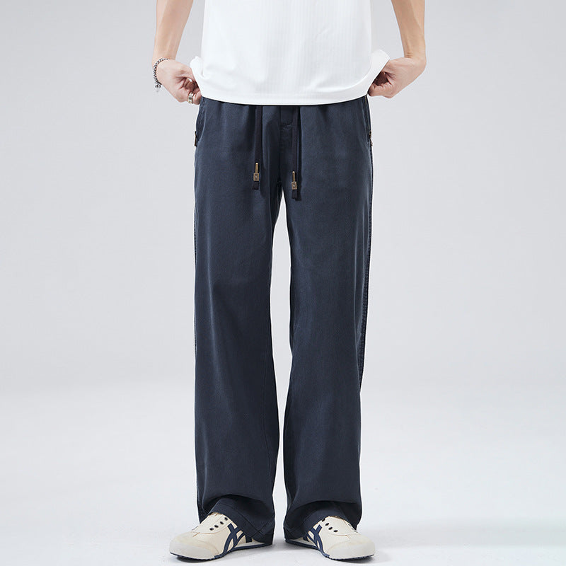 LKTM Men's Summer Lyocell Tencel Slacks Men's Trendy Brand Loose and Versatile Wide-leg Drape Straight Pants