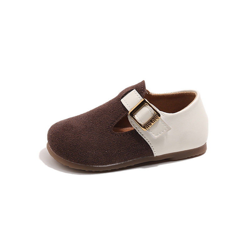 Spring and autumn new children's small leather shoes, children's retro leather shoes, girls' foreign style splicing, princess shoes, baby soft-soled Boken shoes