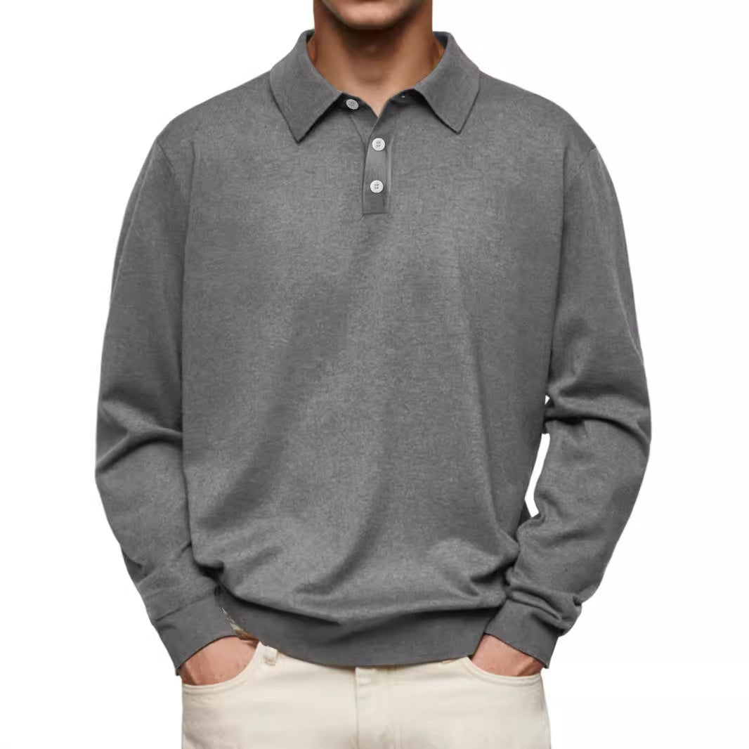 2024 independent station wish Amazon hot autumn long-sleeved V-neck button men's casual top polo shirt
