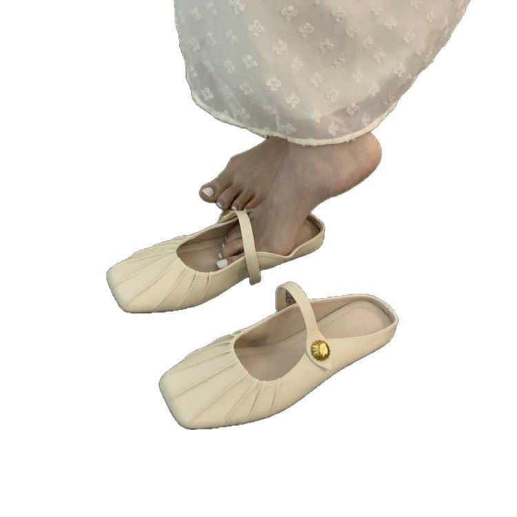 Flat toe half slippers women's wear Mary Jane single shoes 2025 new spring and summer versatile lazy mule sandals