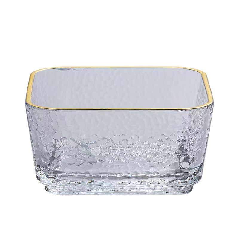 Breakfast bowl, hammered gold edged glass bowl, household bowl, fruit salad, oatmeal ice cream, square dessert bowl