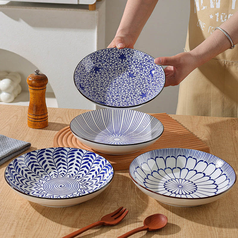 ins Japanese style tableware 8 inch deep dish ceramic plate creative home hand-painted western dish plate Internet celebrity dinner plate spring