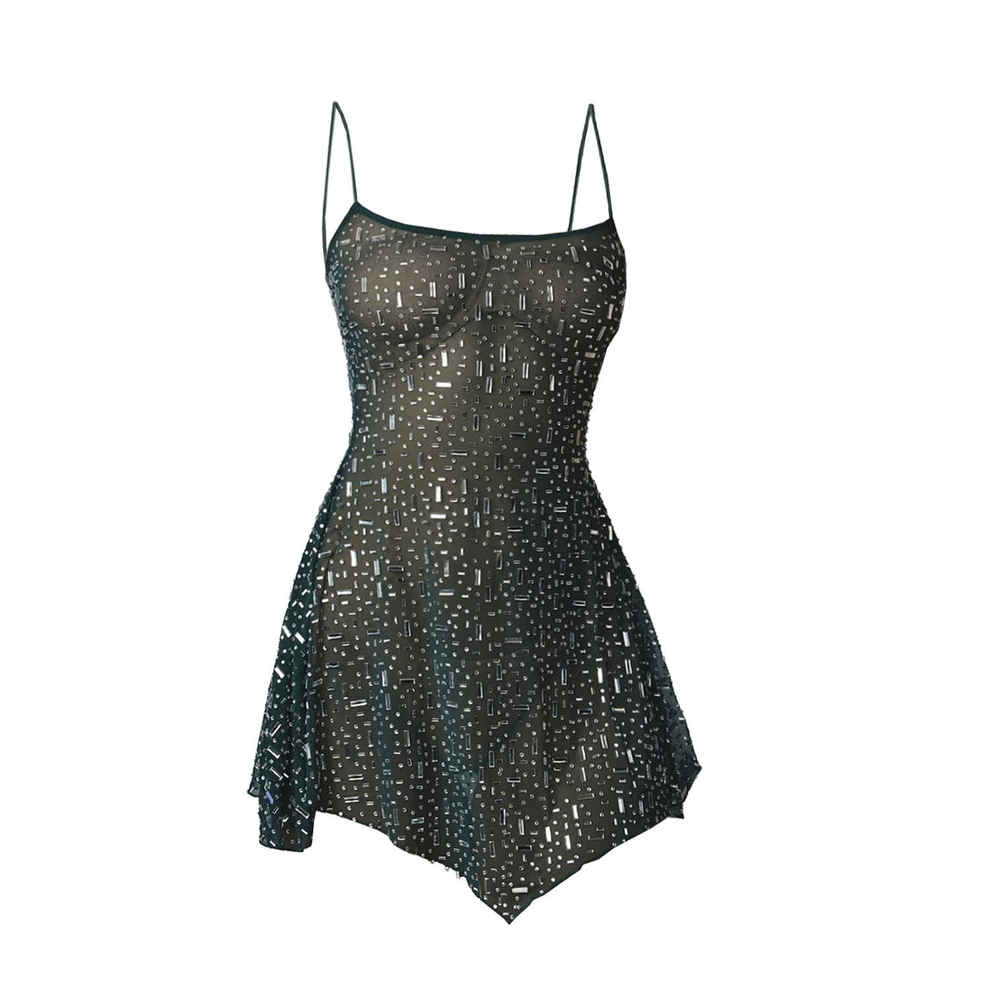 2025 cross-border hot women's clothing Amazon AliExpress independent station party hot diamond semi-sheer slip short dress