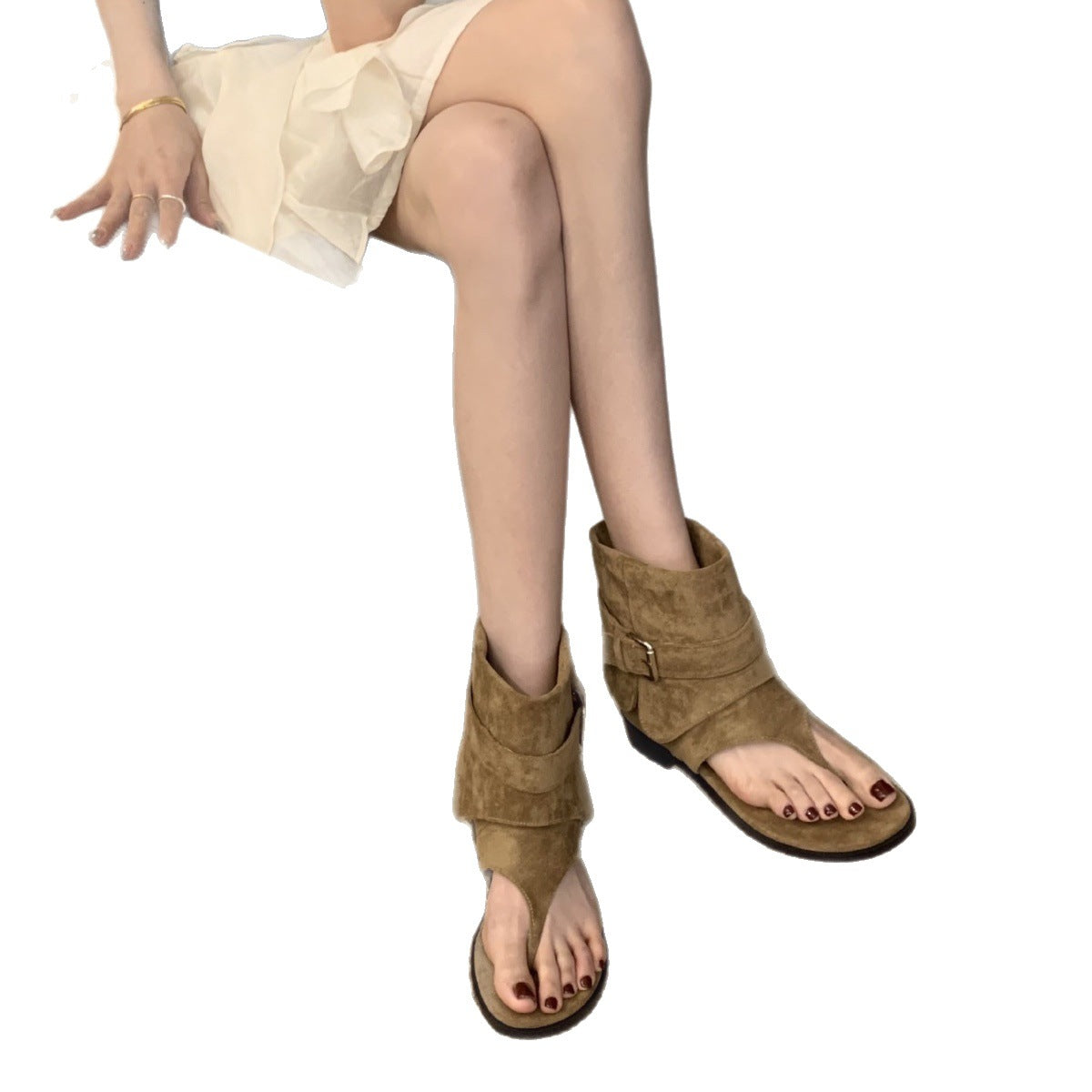 Cowboy Boots Sandals Women's Summer Clip Toe Sandals Women's 2025 New Flat Flip-Flops Retro Women's Shoes Summer Style