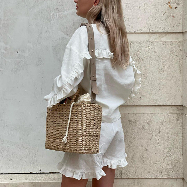 2023 Foreign Trade Women's Summer New Suit Beige Long Sleeve Loose Casual Shirt High Waist Shorts Two-Piece Set