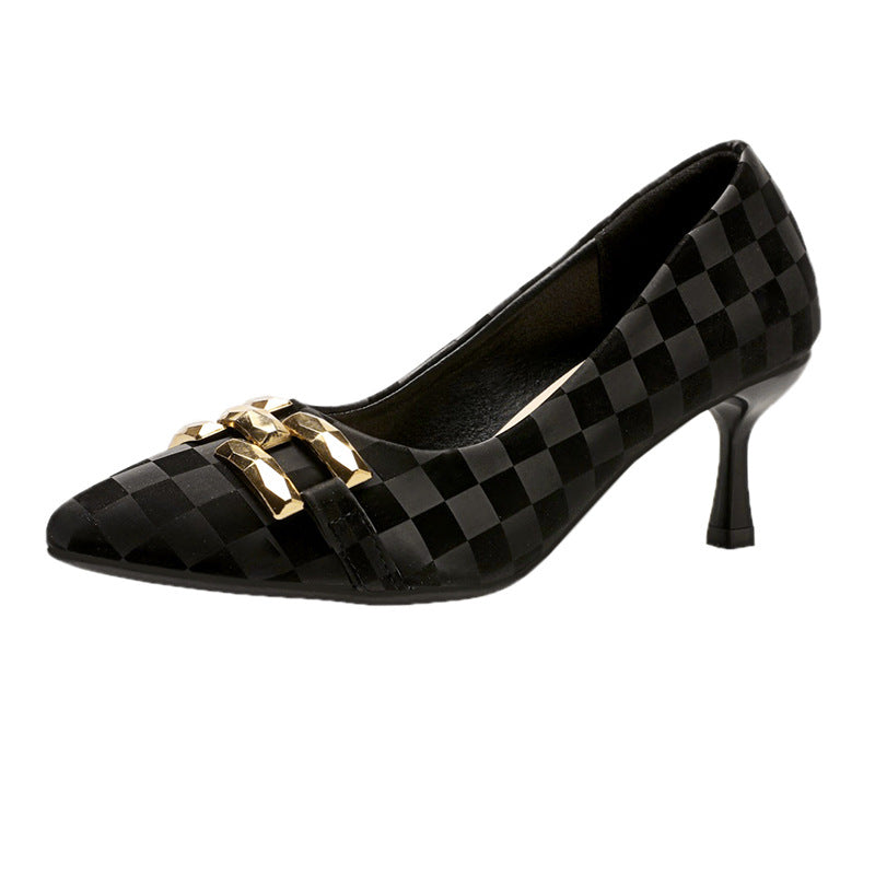 French High Heels Women's Spring and Autumn 2023 New Metal Chain Niche Versatile Pumps Thin Heel Pointed Toe Single Shoes Women