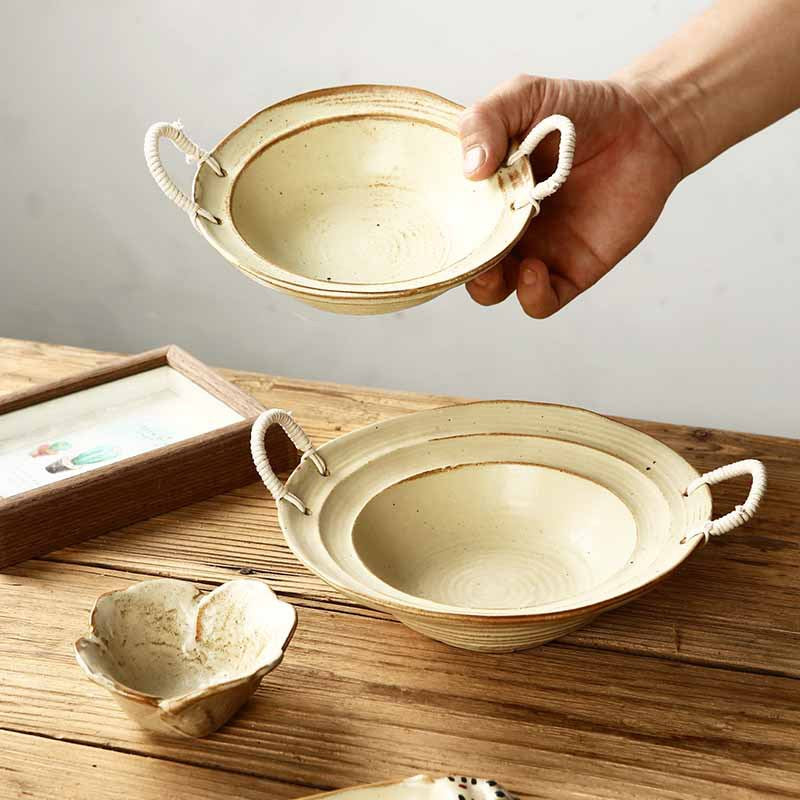 Hemp rope amphora stoneware bowl vintage distressed straw hat bowl pasta bowl household noodle bowl soup bowl
