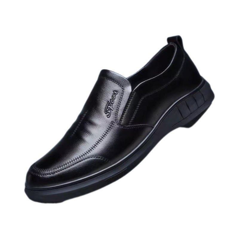 Middle-aged and elderly leather shoes, British style, four seasons fashion, soft soles, round toe shoes, business light men's casual leather shoes